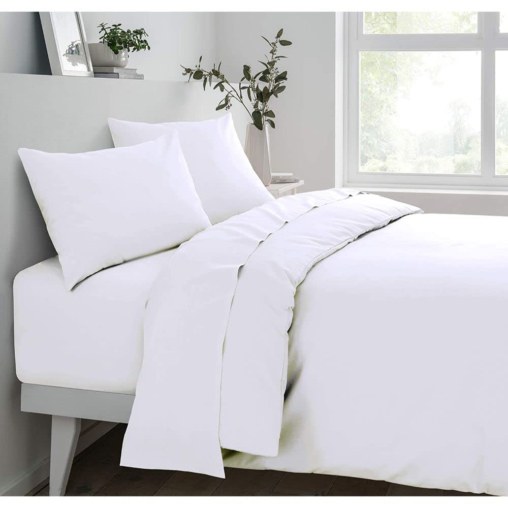 Sleepdown Fitted Sheet Super Soft Cosy Easy Care Polycotton Bed Linen Luxury Bedding Bedsheet 25cm Deep Non Iron - White - Super King