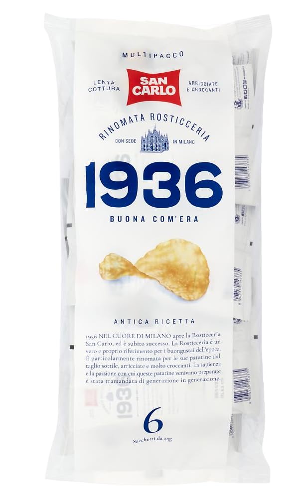4X San Carlo 1936 Buona Com'era Patatine Antica Ricetta Formato Multipack con all'interno 6 Buste da 25g, Senza Glutine (Gluten Free) 150g