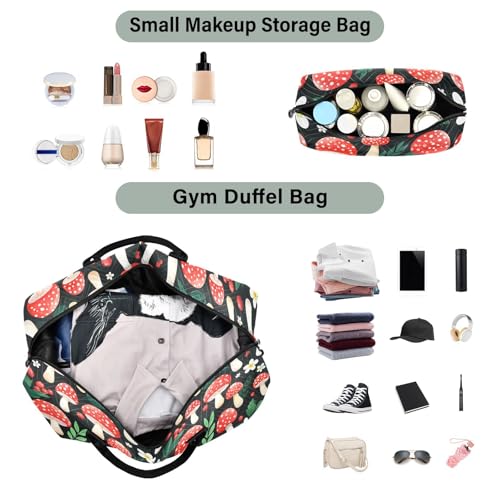 Flower Berries Mushrooms Travel Duffel Bag for Men Women with Makeup Bag Weekend Overnight Carry On Bags for Travel Getaway Weekend4