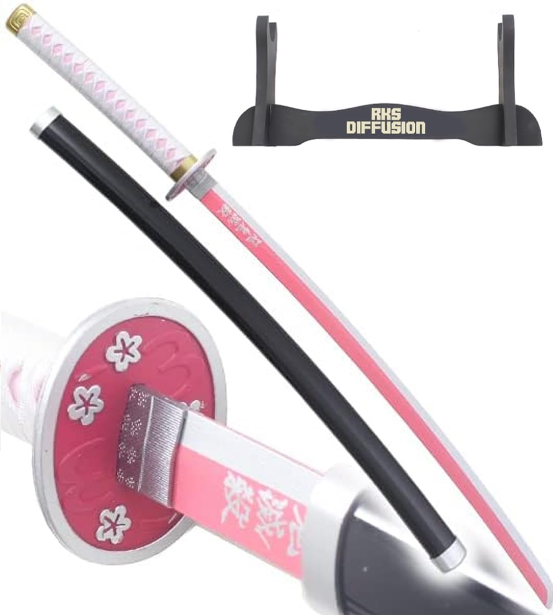 Kimetsu No Yaina Katana en Bois Sabre Kanao Tsuyuri Epee Cosplay Demon Decoration Presentoir en Bois Inclus