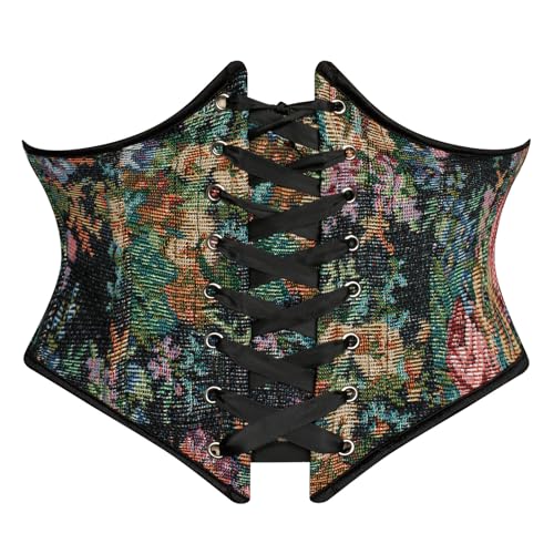 Image of Scarlet Darkness Corset Belt for Women Floral Lace Up Boned Underbust Corset Waist Belts