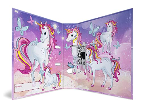 HERMA Ordner A4 Einhorn, 7 cm breit, Ringordner mit Kindergarten Motiv, bunter Aktenordner mit Innendruck für Jungen, Mädchen und Kinder