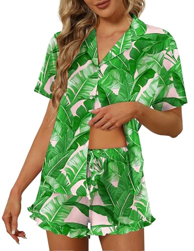 Image of Ekouaer Pajamas Set for Women Short Sleeve Sleepwear Button Down Pjs Lounge Sets Soft Nightwear