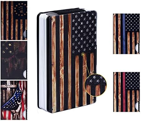 dicilly Tactical Wallet for Men - Vintage Wood Grain American Flag Slim Money Clip - USA flag RFID Blocking Metal Wallet - Aluminum Credit Card Holder Minimalist wallets for Men