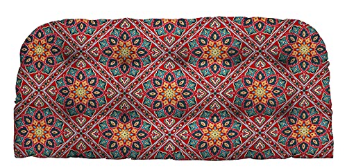 RSH DECOR: Tufted Wicker Loveseat Cushion | 41" x 19" | All-Weather Spun Fabric | Water and Fade-Resistant | Outdoor Settee Cushion for Patio Furniture | Medlo Sonoma