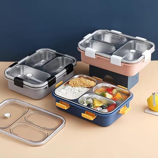 Image of KEMETHY Stainless Steel Lunch Box, 4 Compartment, Insulated, Airtight, Leak Proof, BPA Free (4 Compartment Lunch Box)