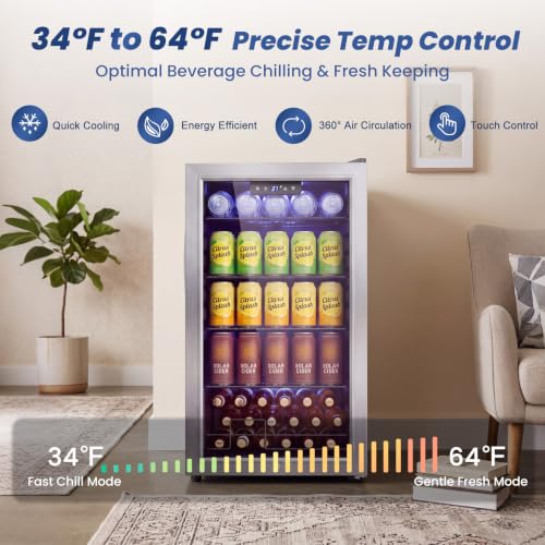 Image of Velivi Beverage Refrigerator, 3.2 Cu.Ft. Mini Fridge with Glass Door