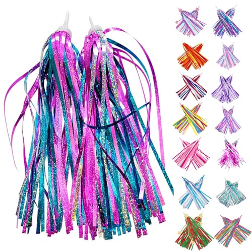 PLATT Kids Bicycle Handlebar Streamers Colorful Ribbons Tassel for Girls Boys Bicycle Handlebar Scooter Handgrip (shiny blue purple 1Pair)