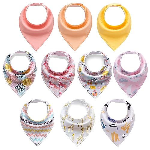 Image of Cherub Baby Bandana Drool Bibs 10 Pack, Absorbent Bandana Bib for Drooling and Teething, Soft Organic Cotton Baby Bibs for Girls