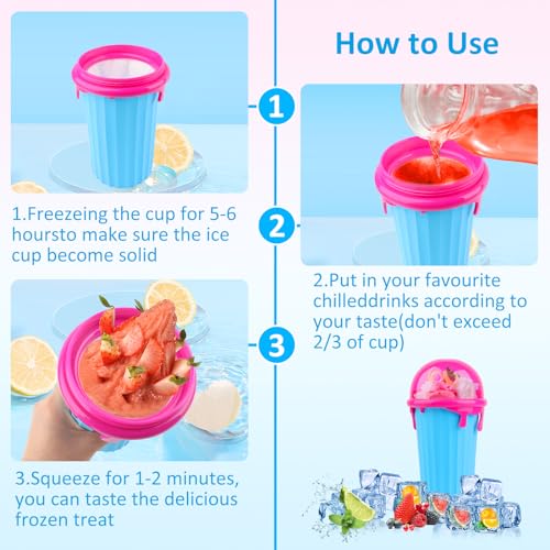 RISVOWO Slushy Becher, Slush Cup mit Strohhalmlöffel, 500ml Silikon Slushy Maker Becher, Tragbarer Slush Machine für Familienfeiern, Partys im Freien, Bars usw (Blau) – Bild 4