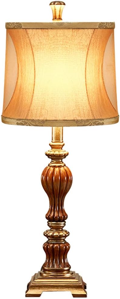 TAMYUSE American Style 26in Resin Desk Lamp with Fabric Shade Bedside Lamp,Eye-Caring Bedroom Bedside Night Light,Reading Lamp for Bedroom Desk Living Room Study Room