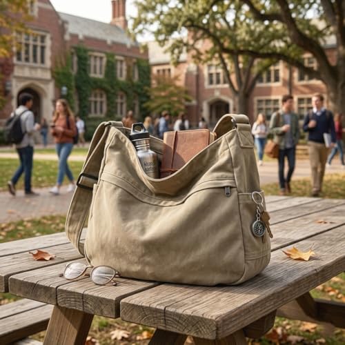 Image of Canvas Hobo Crossbody Shoulder Tote Bag for Women and Men Large Purse Messenger Bag Travel Work Shopping