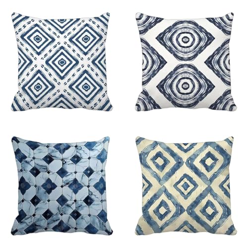 クッションカバー 青 クッションカバー 70X70cm 4枚組, 柔 Cushion Cover 幾何学 Cushion Cover おしゃれ 洗濯機丸洗い 隠れるファスナー ソファ用 家庭装飾 洋室 車用 装飾枕 雰囲気 部屋飾りギフト -yxy2504