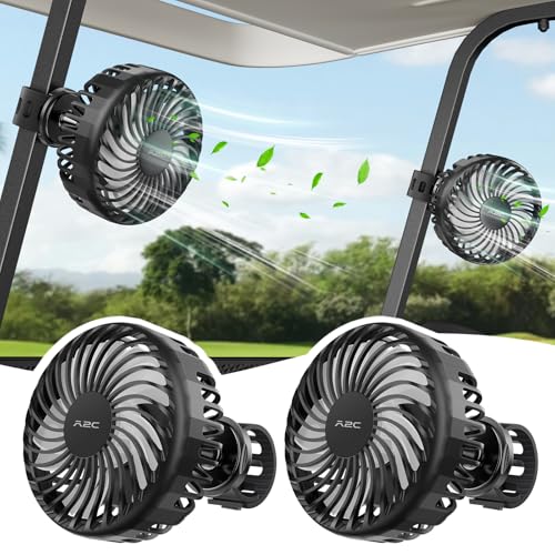 A2C 2-Pack Rechargeable Golf Cart Fan, Battery Operated...