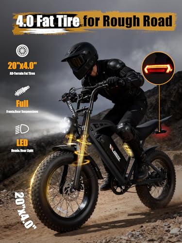Image of Electric Dirt Bike Adults, 1300W Peak 42V20.8Ah ebike, 20+MPH 20 inch x4.0 Fat Tire, Streamlined E-Motorcycle with 7 Speeds for Youths, V200，Black Standard