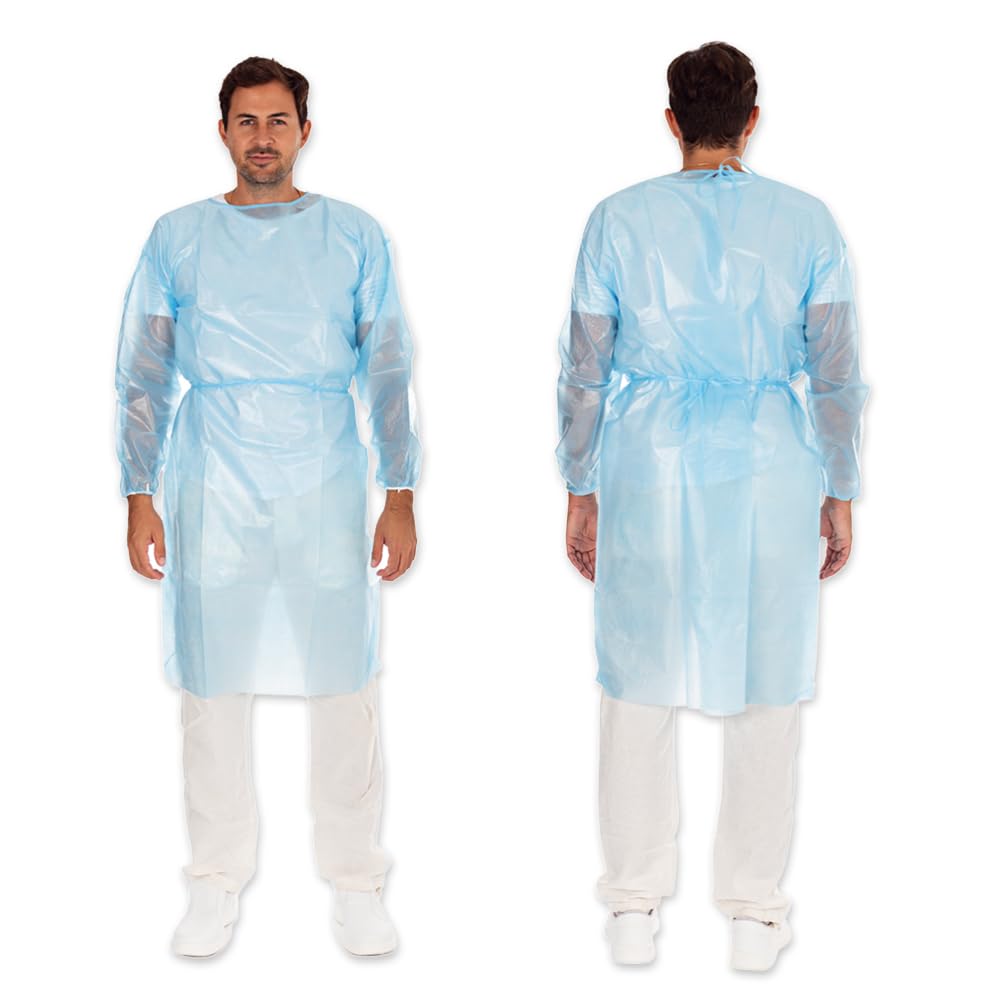FRANZ MENSCH 100 Stück Hygostar Schutzkittel Protect Typ PB 6B | PP, PE voll-laminiert, Karton, blau, L: 120cm, Umfang: 140cm, XL, Schutzkittel, PP-Einwegschutzkittel, Einmalkittel