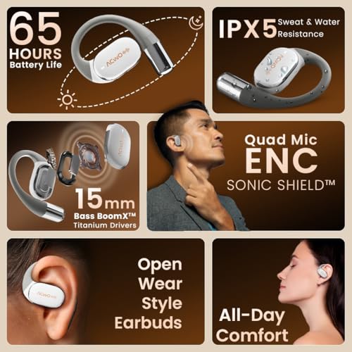 Image of ACwO Dwots Sense OWS Wireless Over Ear Earphones|Situational Awareness|15Mm Titanium Drivers|65 Hours Playback|BT V5.4|Secure Fit|4 Mics with ENC|40Ms Low Latency|Equaliser Modes (Silver White)