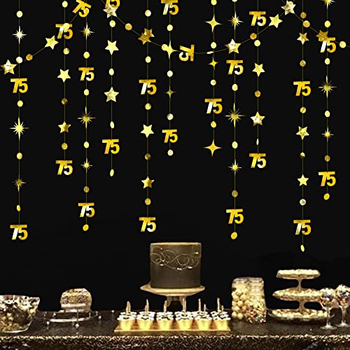 Suministros de fiesta para 75 cumpleaños con guirnalda metálica de estrellas y números dorados
