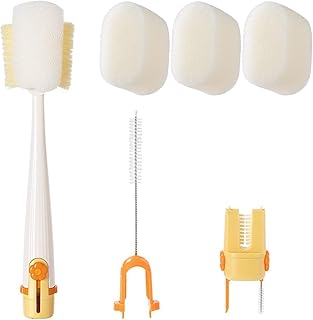 5 in 1 Bottle Cleaning Brush Set, Multifunctional Lid Brush Cleaning Tool Kitchen Portable Bottle and Cup Lid Cleaner Straw Cleaner Brus for Water Bottles, Travel Mugs, Cups(White)