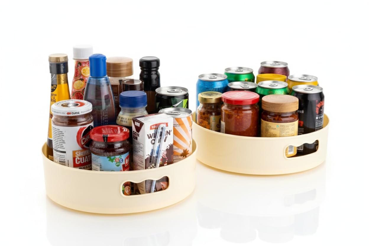 Keaton Multi-Purpose 360° Rotating Organizer Tray | Space-Saving Kitchen & Pantry Storage | Multi Purpose Organization Rotating Tray | Easy-Access Turntable for Spices (Cream-2)