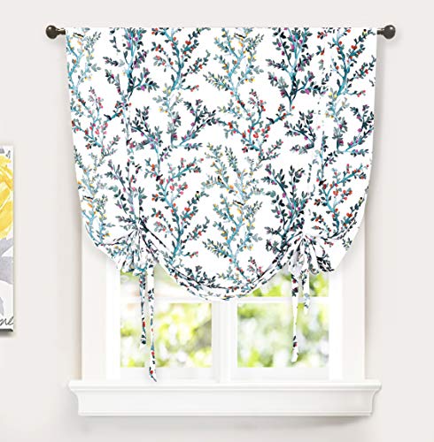 DriftAway Jasmine Tie Up Watercolor Branch Botanical Lined Thermal Insulated Room Darkening Energy Saving Window Adjustable Balloon Curtain Shade for Small Window 2 Layers 45 Inch by 63 Inch Multi