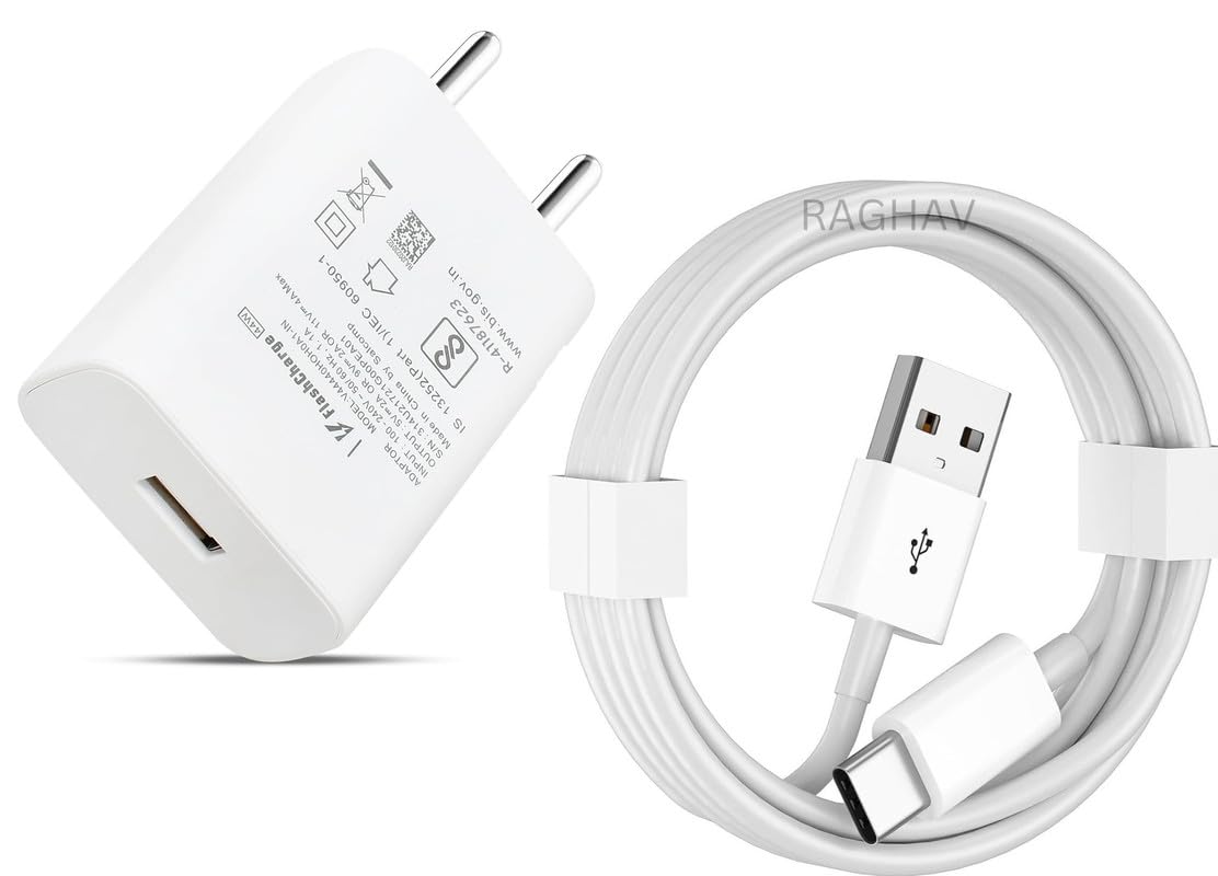 Vivo 44W Flash Charge Fast Charger Adapter with Type-C Cable | Rapid Charging Compatible for Vivo V Series, T Series, iQOO, Y Series | USB Type-A to Type-C | Travel-Friendly, Smart Safety Protection
