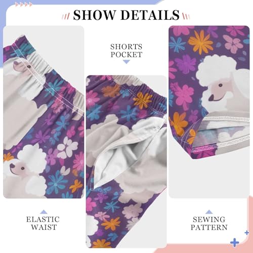 Poodle Florals Boys Long Pants Soft Trousers Elastic Waist Kids Lounge Bottoms with Pockets S-XL4