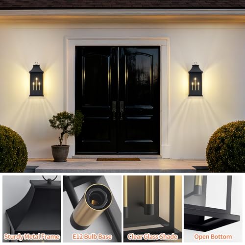 Image of 28'' Large Outdoor Light Fixture, 1 Pack Modern Black Exterior Wall Lantern