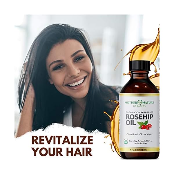 Rosehip-Oil-USDA-Certified-Organic-100-Pure-Cold-Pressed-Unrefined-Carrier-Oil-for-Men-Women-4oz-Natural-Anti-Aging-Moisturizer-for-Face-Hair-Skin-Nails-Non-GMO Rosehip Oil - 100% Pure Organic Certified, Cold Pressed & Unrefined Carrier Oil For Face, Hair & Skin, Great For Fine Lines, Wrinkles & Facial Oil (4 Oz)