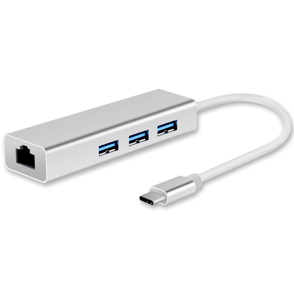 Tobo USB 3.0 Type C 3.1 for RJ45 Ethernet LAN Adapter Cable with 3 Ports USB Hub for MacBook, PC.(White)-TD-164TC.