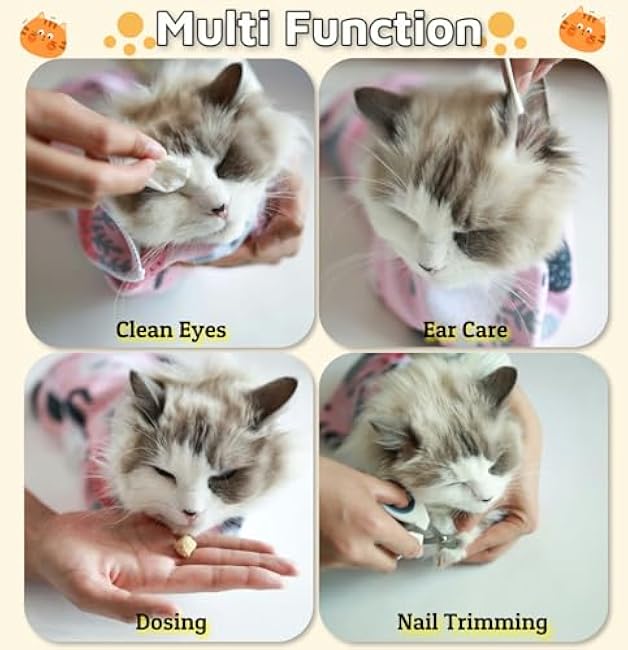 27.6 Cat Wrap for Grooming-Premium Cat Grooming Wrap Cat Restraint for Nail Clipping, Self-Adherent Soft Cat Blanket to Wrap Cat Anti-Scratch Anti-Escape Grooming Bag (Pink, XL(Within 17lbs))-LmkSl9KF