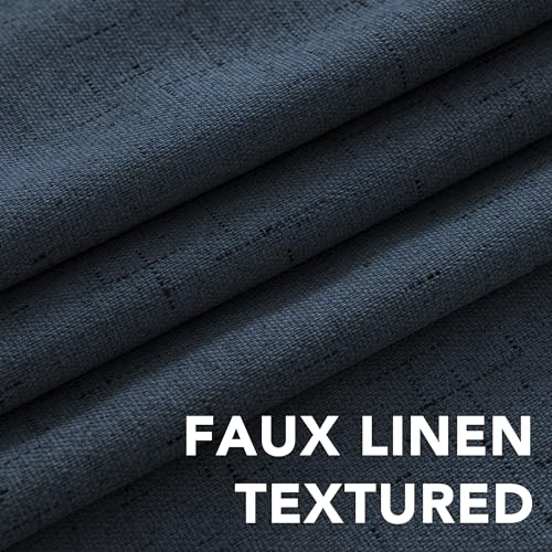 Image of H.VERSAILTEX Linen Blackout Curtains Durable Thick Textured Linen Look 100% Blackout Patio Door Curtain Anti Rust Grommet Extra Wide Sliding Door Curtain Panel, W100 x L84 inch - Navy