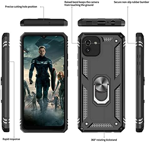 LeYi for Samsung Galaxy A03 Case(Not A03S) and 2 Tempered Glass Screen Protector and 2 Camera Lens Protector,Ring Holder Military Grade Protective Silicone Shockproof Tough Hard Cover,Black