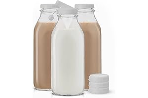 Milk Jug with Pour & Seal Leak-Proof Lids - 32oz Reusable Glass Storage Jugs