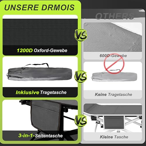 DRMOIS Feldbetten Klappbar Campingbetten, Campingliege Übergroßes 81 cm breites, tragbares, faltbares Outdoor, Tragkraft 400 kg- mit Isomatte Matratze, Schwarz, Größe XXL