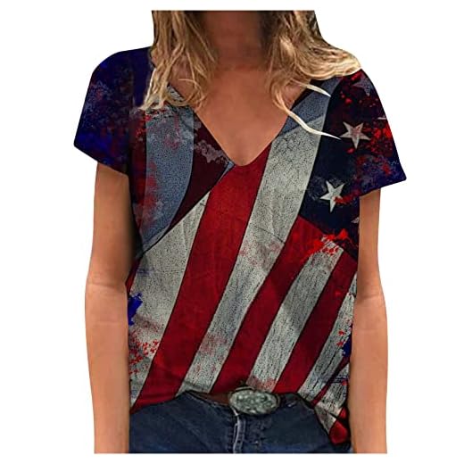 4th of July T Shirts for Women Short Sleeve Tops Independence Day Shirts 3D American Flag Patriotic Tees T-Shirt Tshirt