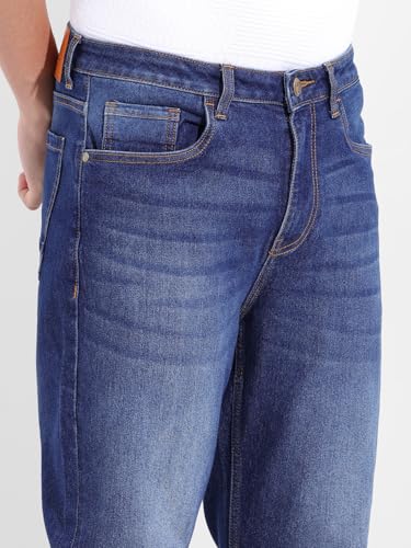 Image of The Indian Garage Co Men Slim Straight Fit Solid Mid-Rise Stretchable Jeans