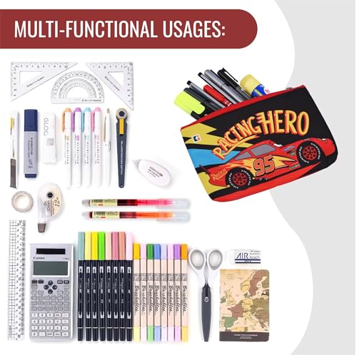 Image of Kuber Industries Pack of 4 Pencil Pouch | Square Stationary Pouch | Pen-Pencil Box for Kids | School Geometry Pouch | Pencil Utility Bag | Disney Pencil Organizer | Red & Blue