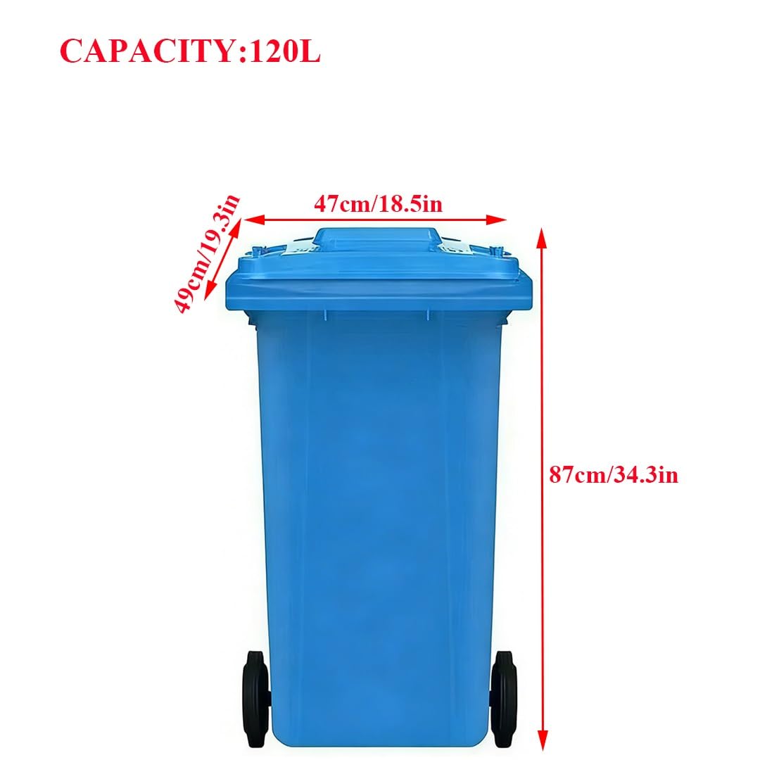 Zewnętrzny kosz na śmieci, plastikowy pojemnik na śmieci, kosz na śmieci z pokrywą i kółkami (czarny, 120 l)