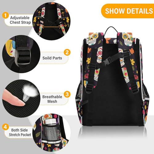 Mochila de calavera mexicana reflectante ideal para excursiones infantiles y viajes cortos 2