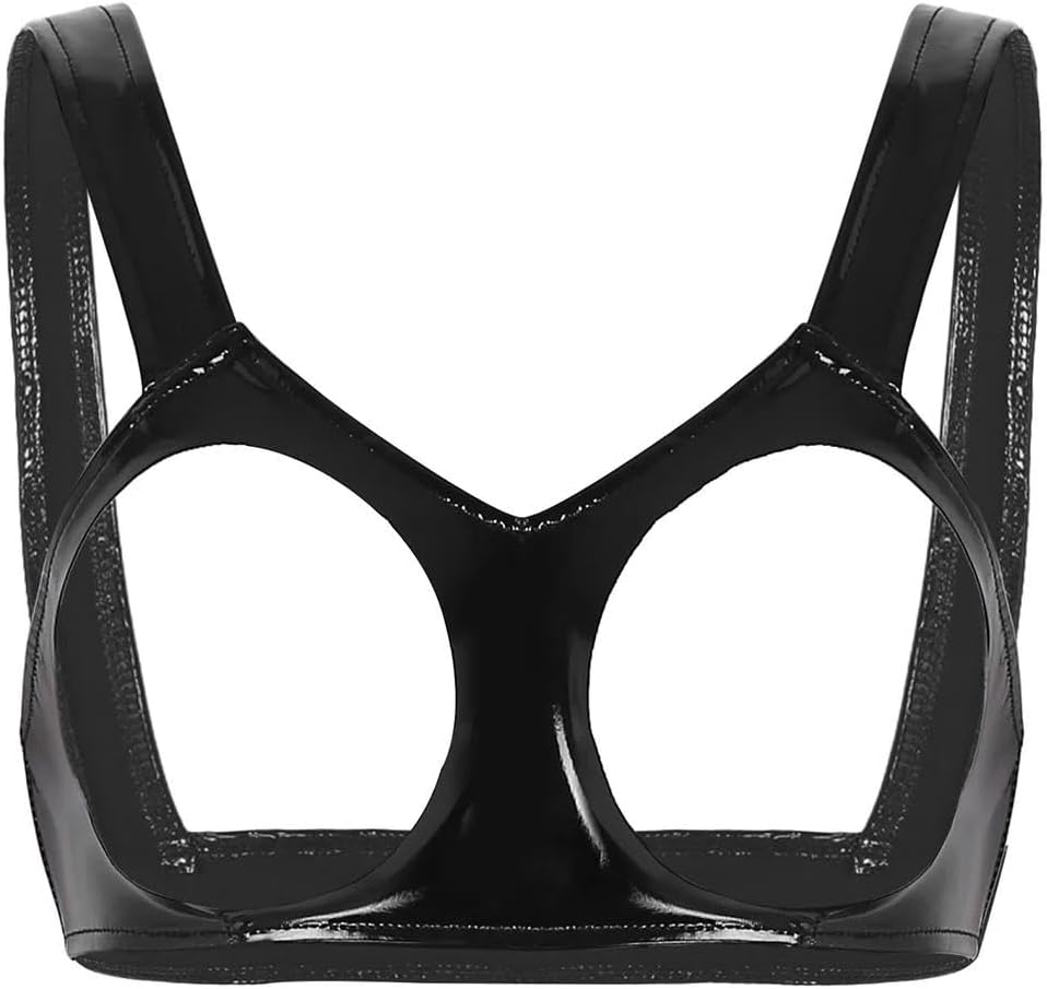 Women Leather Bustier Latex Mini Bra Porno Open Cups Bra Underwear