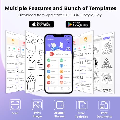 Mini impressora com 6 rolos de papel adesivo, impressora de recibos para notas de estudo, imagens, f