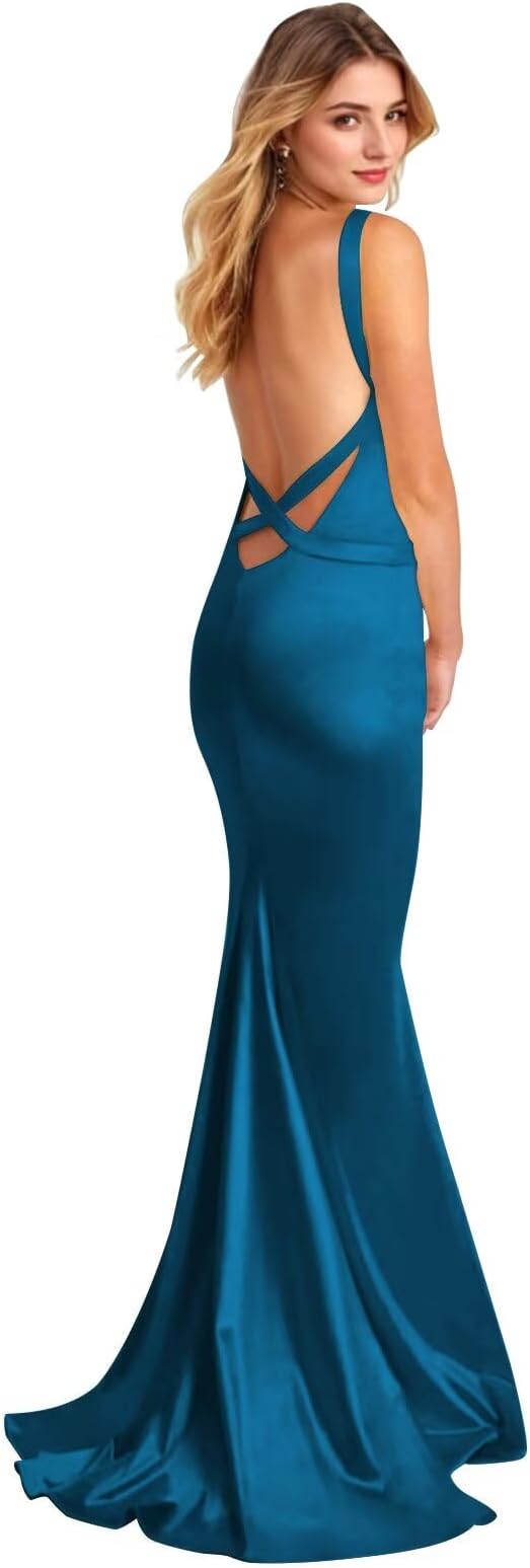 Mermaid Satin Bridesmaid Dresses for Women Backless Long Prom Dress Spaghetti Straps Formal Evening Gown