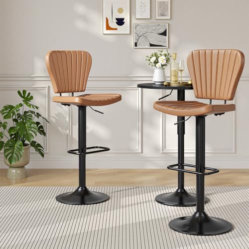 HOOBRO Bar Stools,Adjustable Bar Stools Set of 2, 360° Swivel Bar Chairs with Padded Seat, Kitchen Breakfast Stools, for Kitchen, Dining Room, Bar, Cafe, Brown and Black CB35BYP201
