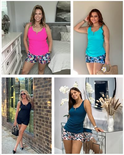 Image of Talisea Tankini Two Piece with Shorts - Womens Tummy Control Swimsuit with Pockets Bathing Suit with V-Wire Boy Shorts