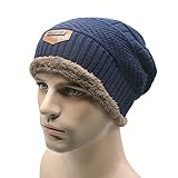 Gellwhu Men Soft Lined Thick Wool Knit Skull Cap Warm Winter Slouchy Beanies Hat