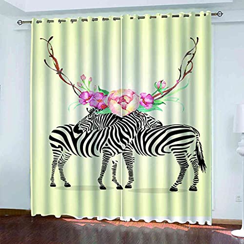 BFYRYL 3D Lot de 2 Occultante Rideaux Motif zèbre Animal Isolant Thermique Rideau à Oeillets Isolant Bruits Tissu Polyester Lourd Décoration Cover