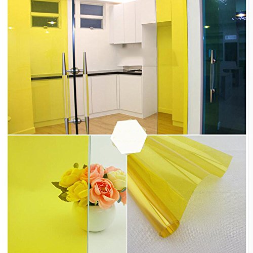 Hohofilm 17.7"X78.7" Colored Window Film Clear Decorative Glass Tint Sun Blocking Heat Control Self Adhesive Window Tint For Building Residential(Yellow) #TOP4