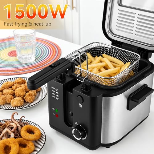 Image of Pukomc Electric Deep Fryer with Basket,Adjustable Temperature Frying Pot for Home Use,Removable Lid and 2.5L Non-Stick Inner Pot & Easy to Clean | Frying Pot for Home Use,Viewing Window,Detachable Frying Basket,Removable Lid and Non-Stick Inner Pot & Easy to Clean