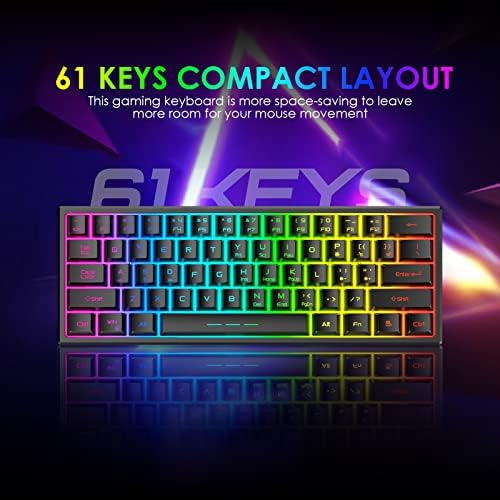 60% Wireless Gaming Keyboard and Mouse Combo Set 2.4GHz Rechargeable 3800mAh Quiet 61 Keys Compact Gaming Keyboard with Rainbow LED Backlit + 2400DPI 6 Buttons Rainbow LED Silent Mouse (Black)